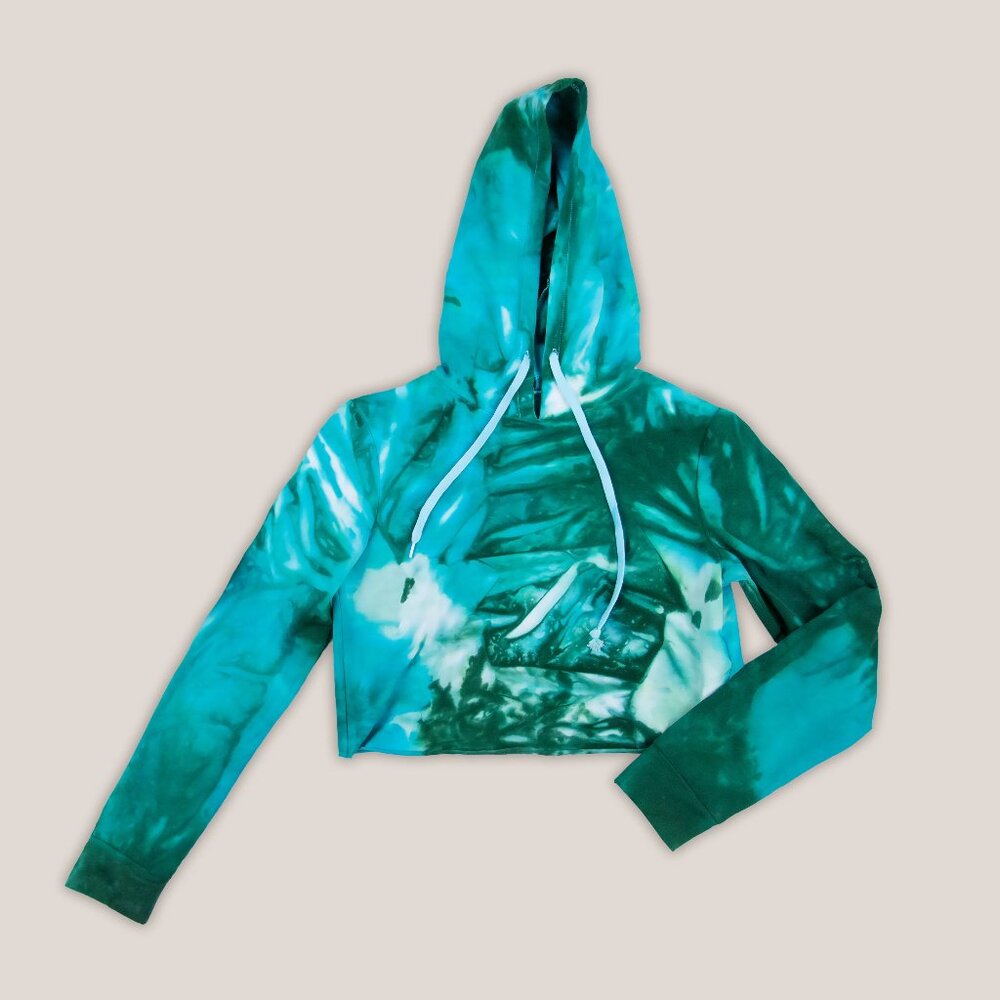 Anuket Tie Dye Hoodie Crop Top in Teal + Green Hand Dyed by Akasha Sun